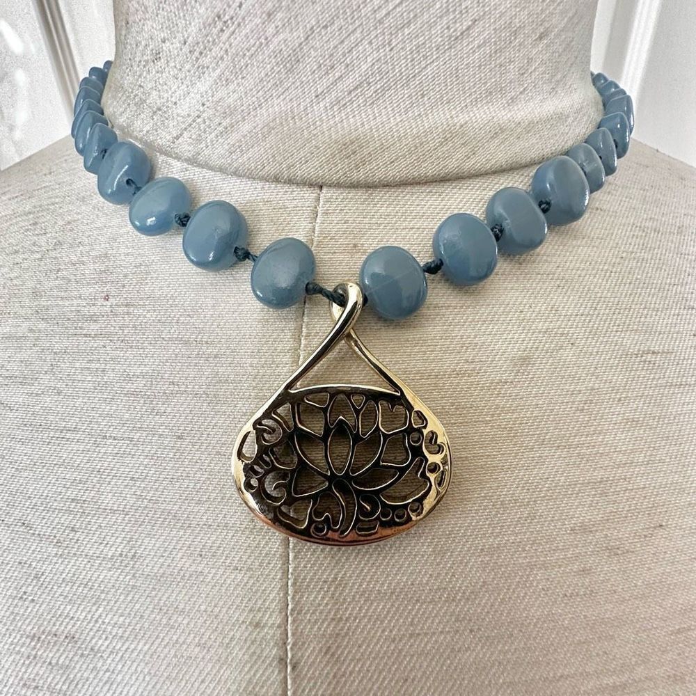 Monet lotus flower beaded pendant necklace